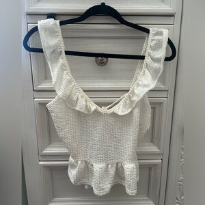 Caution To The Wind Cream Textured Crop Top